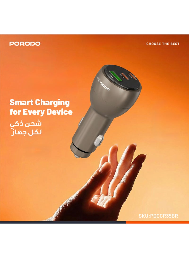 porodo Multi-Port Car Charger, 100W PD, 18W QC, USB Fast Charging, 2 USB-C & 1 USB-A, Fast Multi-Charging Technology, Smart Charging Protocols - Image 4