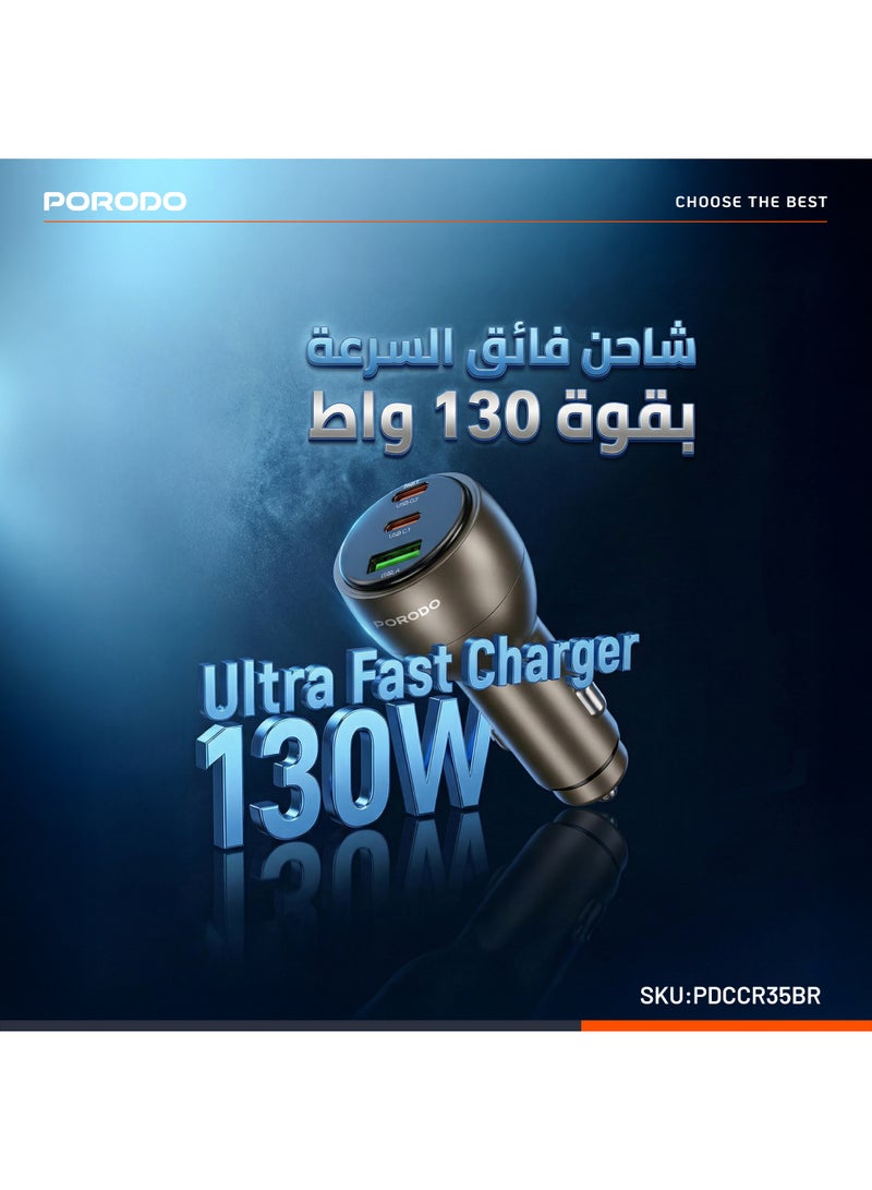 porodo Multi-Port Car Charger, 100W PD, 18W QC, USB Fast Charging, 2 USB-C & 1 USB-A, Fast Multi-Charging Technology, Smart Charging Protocols - Image 5