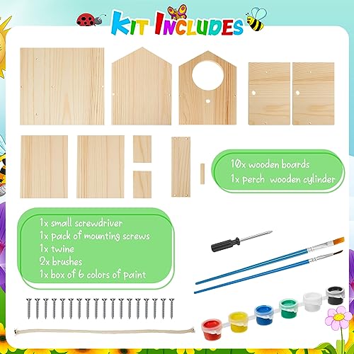 Liliful 16 Pack DIY Wooden Birdhouse Kit Crafts for Kids and Adults Bird House with Paint and Paintbrushes Painting Kits for Boys and Girls Easter Basket Stuffers Classroom Gifts for Ages 48 - Image 5