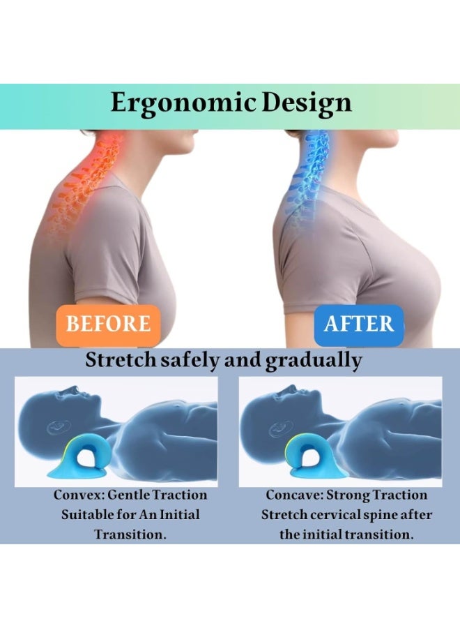 جهاز شد الرقبة لمحاذاة العمود الفقري العنقي - جهاز شد الرقبة لإرخاء العضلات، وتصحيح وضعية الجسم، وتخفيف آلام المفصل الصدغي الفكي والكتف، أداة علاجية رغوية غير كهربائية (أزرق) - Image 2