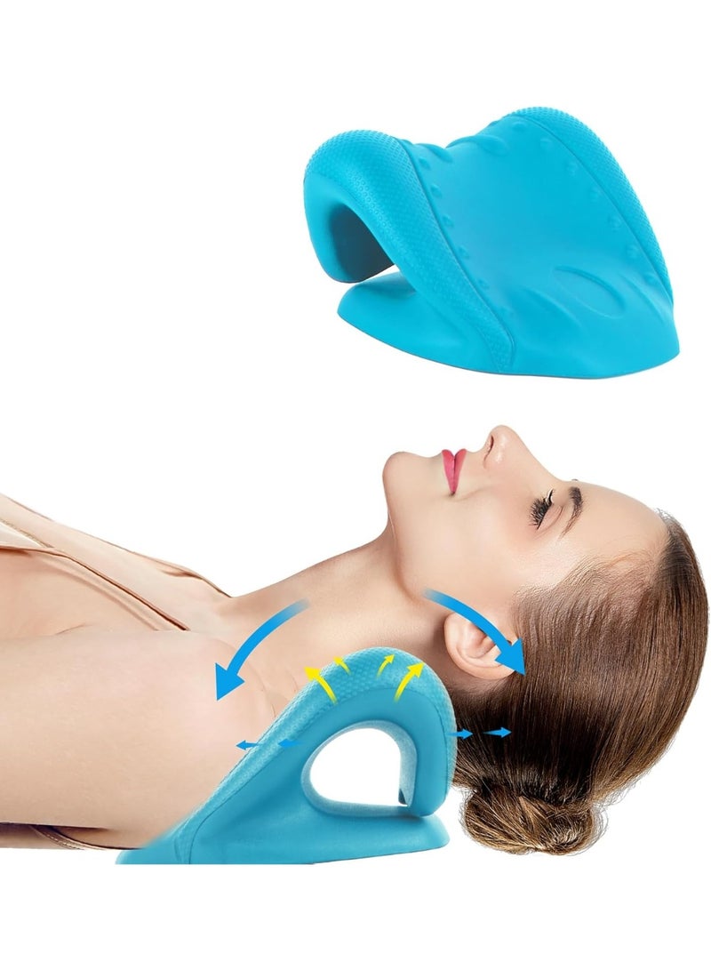 جهاز شد الرقبة لمحاذاة العمود الفقري العنقي - جهاز شد الرقبة لإرخاء العضلات، وتصحيح وضعية الجسم، وتخفيف آلام المفصل الصدغي الفكي والكتف، أداة علاجية رغوية غير كهربائية (أزرق) - Image 3