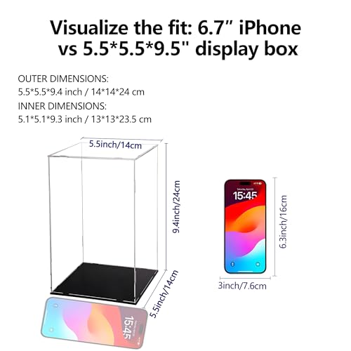 Evron Display Case for Collectibles Assemble Clear Acrylic Box Alternative Glass Case for Display Action Figures Home Storage & Organizing Toys (5.5x5.5x9.5 inch; 14x14x24 cm) - Image 2