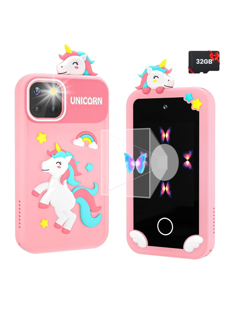 Kids Smart Phone for Boys with 32G Card & Holographic Pyramid,  for Age 3-10 Kids Toys Cell Phone, 2.8" Touchscreen Toddler Learning Toy, Dual Lens, Music Player, Arabic language support(Pink) - Image 1