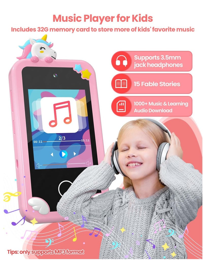 Kids Smart Phone for Boys with 32G Card & Holographic Pyramid,  for Age 3-10 Kids Toys Cell Phone, 2.8" Touchscreen Toddler Learning Toy, Dual Lens, Music Player, Arabic language support(Pink) - Image 3