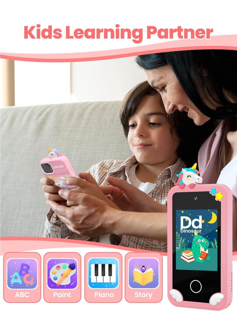 Kids Smart Phone for Boys with 32G Card & Holographic Pyramid,  for Age 3-10 Kids Toys Cell Phone, 2.8" Touchscreen Toddler Learning Toy, Dual Lens, Music Player, Arabic language support(Pink) - Image 5