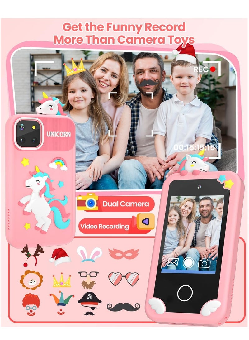 Kids Smart Phone for Boys with 32G Card & Holographic Pyramid,  for Age 3-10 Kids Toys Cell Phone, 2.8" Touchscreen Toddler Learning Toy, Dual Lens, Music Player, Arabic language support(Pink) - Image 4