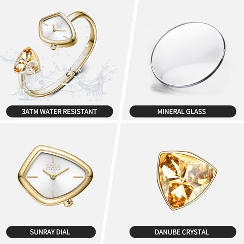 SAGA Phantom Luxury Cuff Watch – Softened Rhombus Case, Sunray Dial & Danube Crystals, Japanese Quartz, 30M Water Resistant – Elegant Gift (2 Sizes) - Image 3