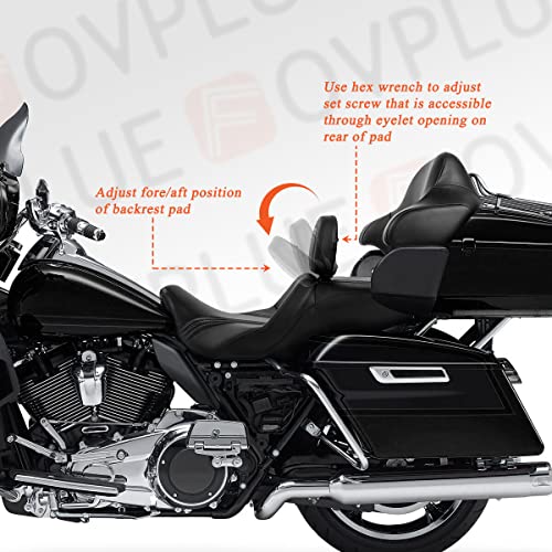 FOVPLUE Adjustable Rider Backrest,Detachable Plug-in Driver Backrest Pad w/Mounting Kit for Harley Touring 2009-2025,for CVO Road Glide Street Glide Tri Glide FLHTK/L Electra Glide Road King,Style 3 - Image 3