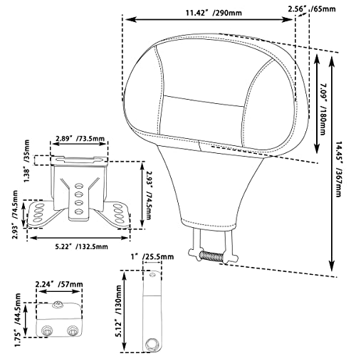 FOVPLUE Adjustable Rider Backrest,Detachable Plug-in Driver Backrest Pad w/Mounting Kit for Harley Touring 2009-2025,for CVO Road Glide Street Glide Tri Glide FLHTK/L Electra Glide Road King,Style 3 - Image 4