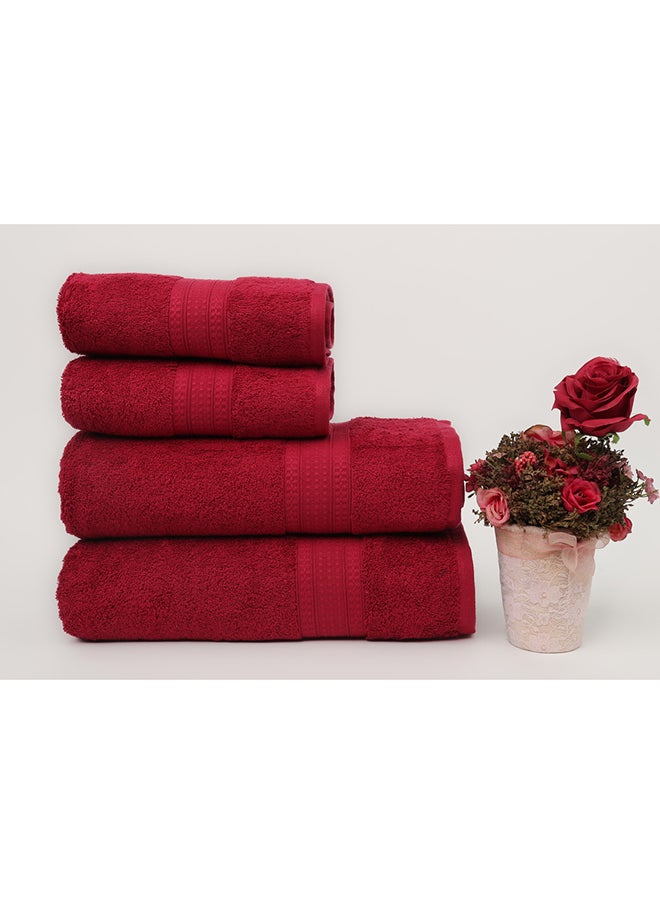 White Rose 4 Piece Bathroom Towel Set - BRIX - 500 GSM - 100% Cotton Terry - 2 Bath Towel 70X140 cm & 2 Hand Towel 50x90 cm-Premium Touch-Quick Dry - Super Absorbent-Red  - Image 1