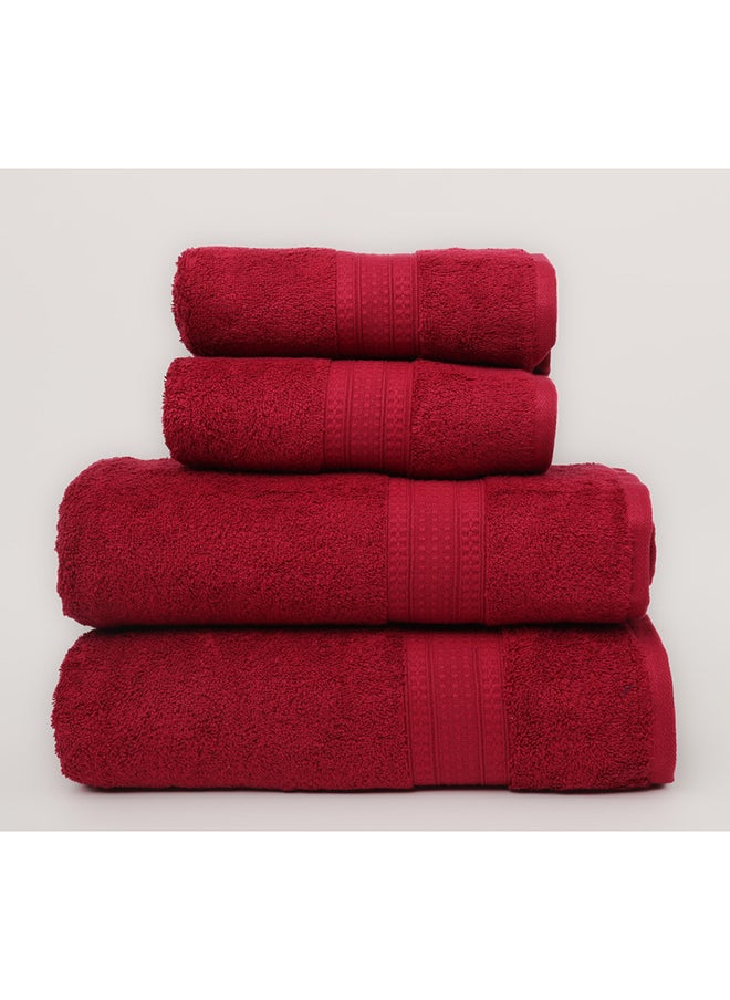 White Rose 4 Piece Bathroom Towel Set - BRIX - 500 GSM - 100% Cotton Terry - 2 Bath Towel 70X140 cm & 2 Hand Towel 50x90 cm-Premium Touch-Quick Dry - Super Absorbent-Red  - Image 2