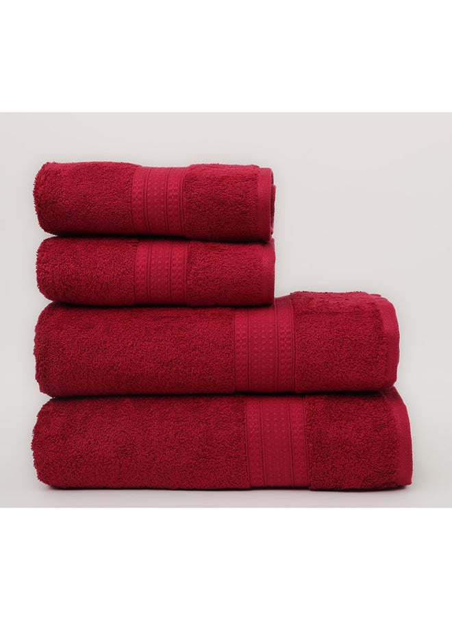White Rose 4 Piece Bathroom Towel Set - BRIX - 500 GSM - 100% Cotton Terry - 2 Bath Towel 70X140 cm & 2 Hand Towel 50x90 cm-Premium Touch-Quick Dry - Super Absorbent-Red  - Image 3