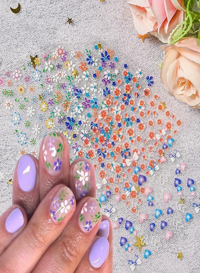 Skyzone 30 Sheets Glow in Dark Flowers Nail Art Sticker Decals, 3D Self-Adhesive Nail Charms Colorful Mini Butterfly Stars Sticker Decals for Women DIY Art Nails Design Decoration - Image 4