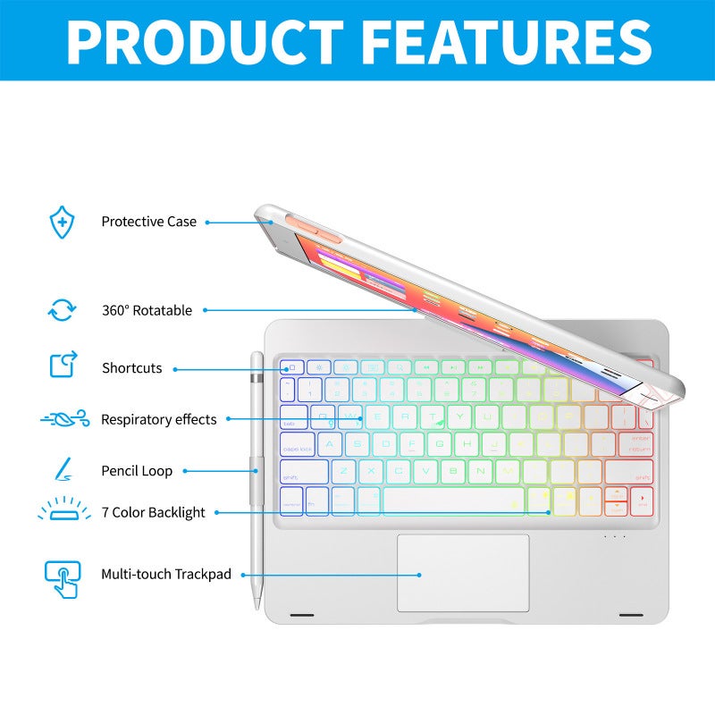 Bluetooth Keyboard: Rose Gold, 7 Folding Modes, 360-Degree Rotation - 7-Color Backlight, Ipad Keyboard for Ipad 10th Gen With Type-C Port - Image 3