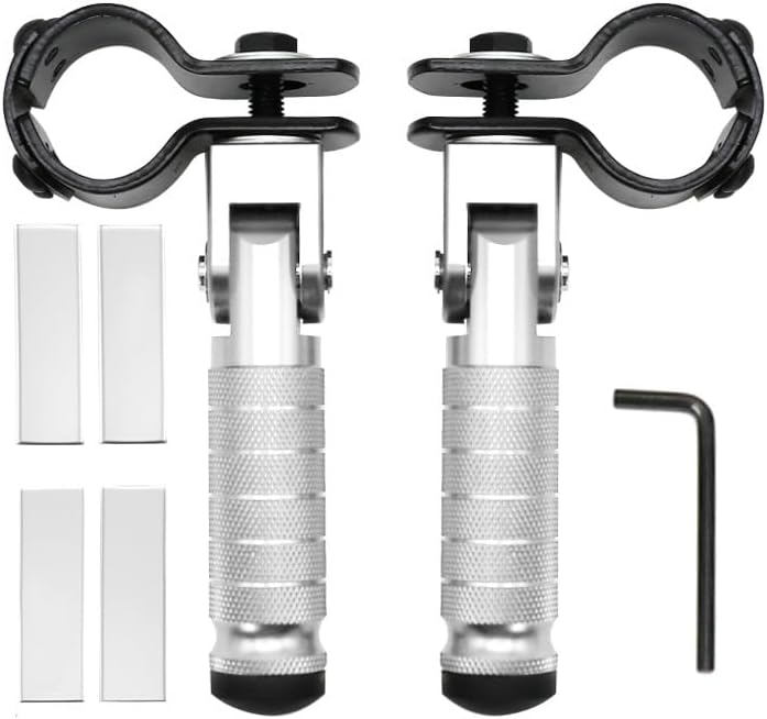 YWLUWEI M8 Motorcycle Foot Rests Fit 1.22-1.29in Motorbike Brackets Foldable Foot Pegs Front Footpeg Rear Footpeg Anti-Skid Rearsets Folded Footrest 90 Degree Fixed Folding Passenger Pedal Supports (Silver) - Image 1