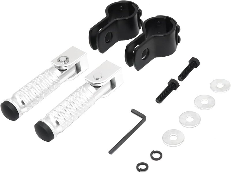 YWLUWEI M8 Motorcycle Foot Rests Fit 1.22-1.29in Motorbike Brackets Foldable Foot Pegs Front Footpeg Rear Footpeg Anti-Skid Rearsets Folded Footrest 90 Degree Fixed Folding Passenger Pedal Supports (Silver) - Image 5