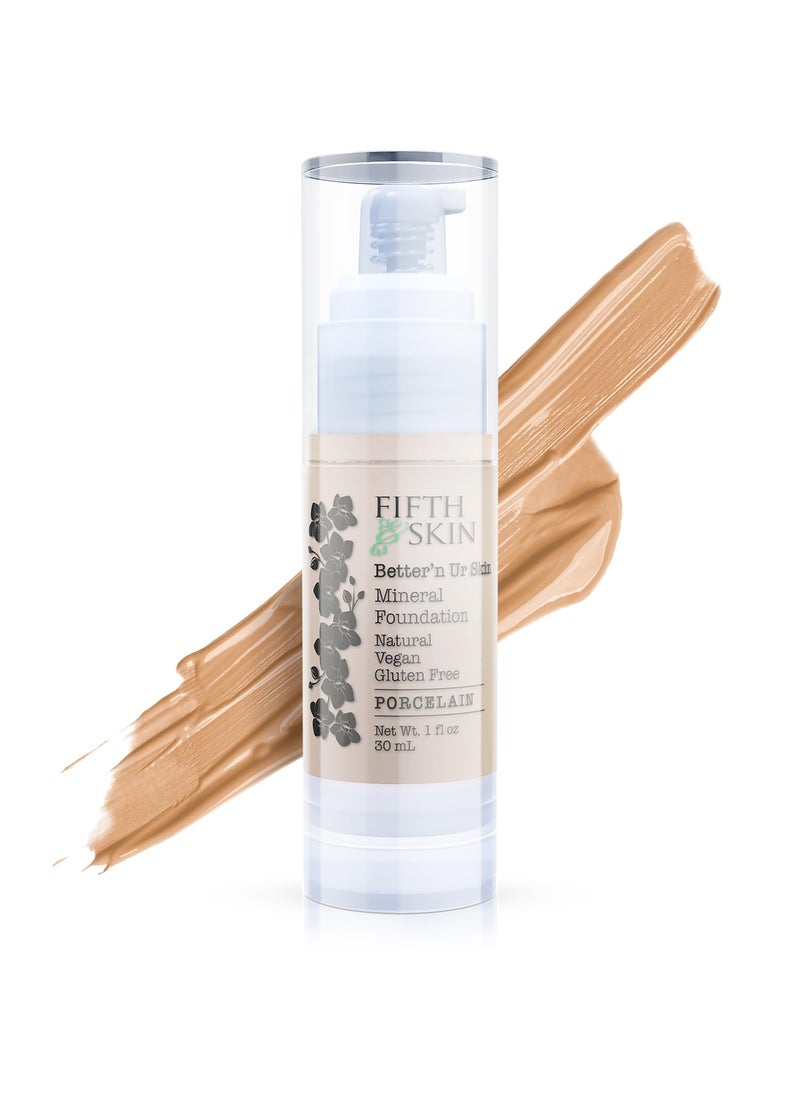 Fifth & Skin Fifth & Skin: Better’n Ur Skin Liquid Foundation (PORCELAIN) - Natural, Organic, Vegan, Cruelty-Free - Gluten-Free Beauty with Buildable Coverage and Palm-Free Luxury - 1 oz 