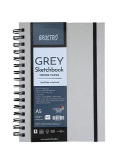 BRUSTRO BRUSTRO Toned Paper - Grey Sketchbook | A5, 120 GSM | 60 Sheets/120 Pages |Wiro Bound, Spiral, Drawing, Sketching, Acid-free Paper, Dry media, Mandala Art, Graphite, Charcoal, Colour pencils, Gel pens  - Image 1