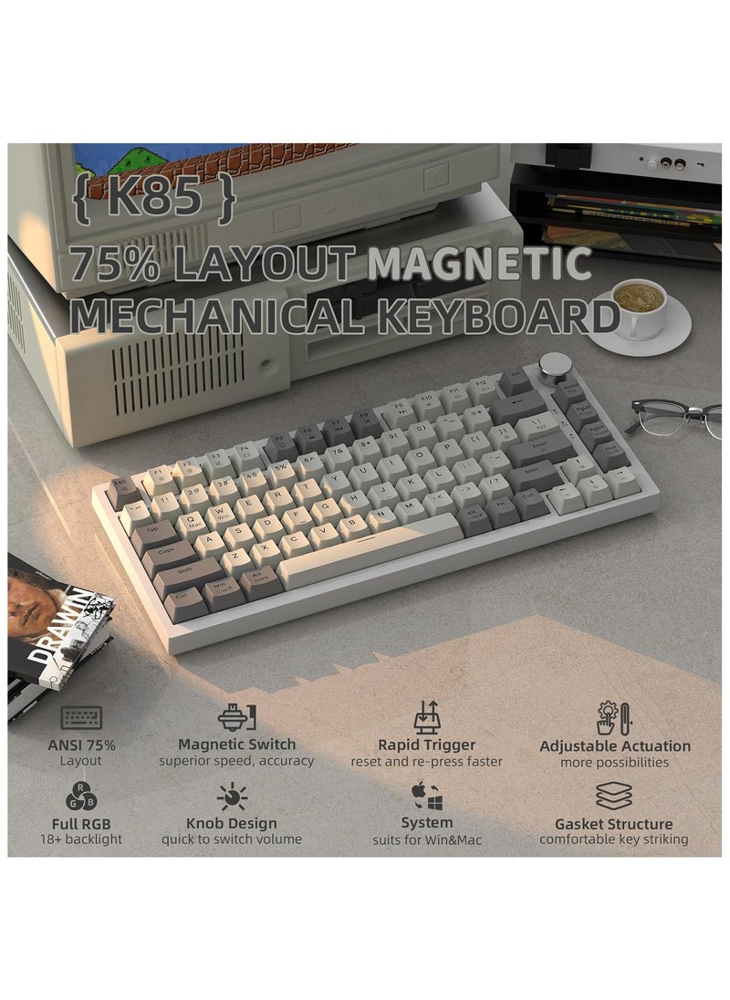 Attack Shark - ATTACK SHARK K85 Rapid Trigger 75% Wired Mechanical Gaming Keyboard Gasket with Hot Swapped Adjustable Actuation Magnetic Switch Programmable Knob TKL RGB Backlit PBT Keycaps for Win Mac Gamer(Gray) - Image 1