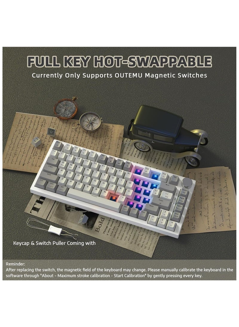 Attack Shark - ATTACK SHARK K85 Rapid Trigger 75% Wired Mechanical Gaming Keyboard Gasket with Hot Swapped Adjustable Actuation Magnetic Switch Programmable Knob TKL RGB Backlit PBT Keycaps for Win Mac Gamer(Gray) - Image 1