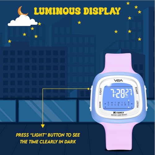 V2A Kids Resin Watch Gifts For Boys And Girls Age 4-13 For Multi-Functional 30 M Waterproof Digital Sports Watches For 4 5 6 7 8 Year Old Boy And Girls|Birthday Gift For Kids (Pink-Purple) - Image 5
