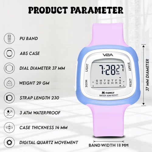 V2A Kids Resin Watch Gifts For Boys And Girls Age 4-13 For Multi-Functional 30 M Waterproof Digital Sports Watches For 4 5 6 7 8 Year Old Boy And Girls|Birthday Gift For Kids (Pink-Purple) - Image 4
