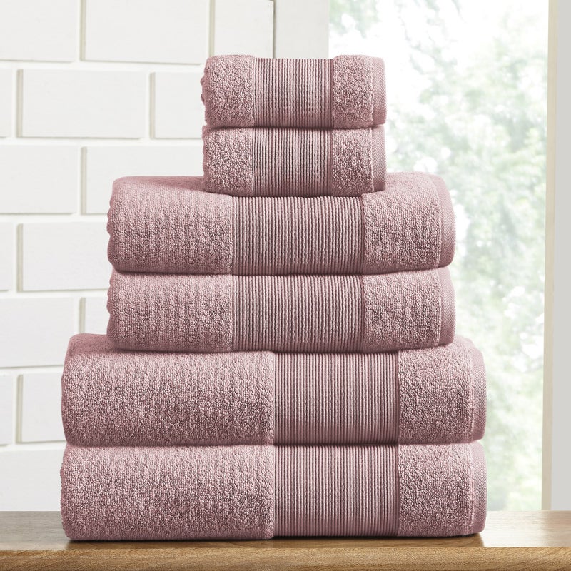 Modern Threads Modern Threads Air Cloud 6-Piece Towel Set - 100% Zero-Twist Cotton  500 GSM  Quick Dry & Plush  Pink  - Image 1
