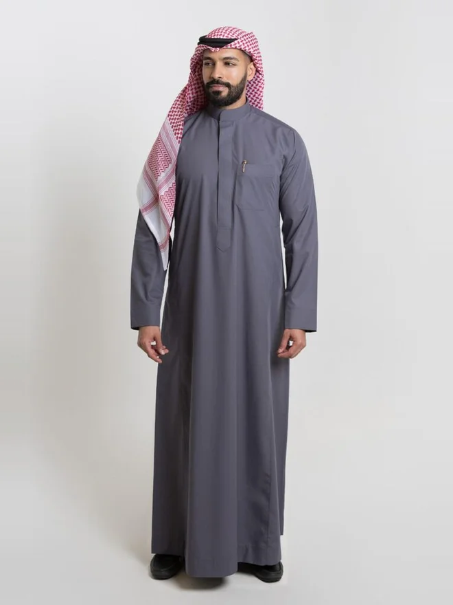 ALSHIAKA Men Classic Summer Thobe, Grey - 54inches