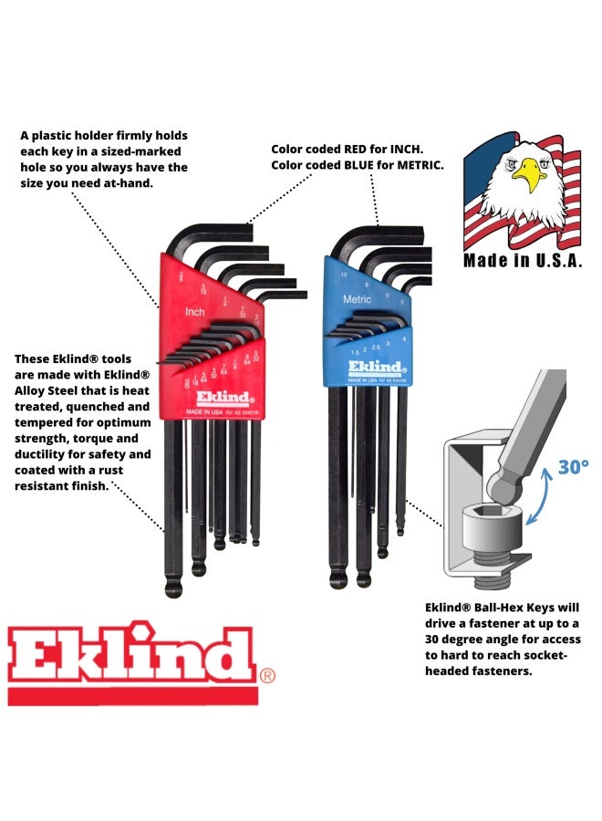Eklind Mutano Eklind 13222 Ball Hex L Key Allen Wrench Combo Inch Mm 2 Sets 22Pc - Image 4