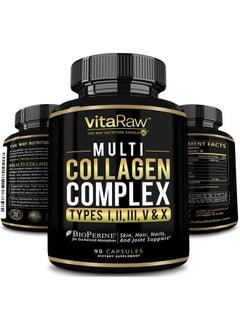 VitaRaw Collagen Pills 1800 mg - Multi Collagen Supplements (Types I, II, III, V & X) Grass Fed Non GMO Collagen Peptides Pills for Hair, Skin and Joints - Hydrolyzed Collagen Protein Powder for Women and Men  - Image 1