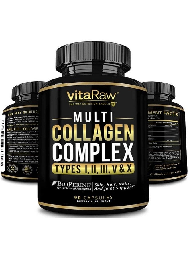 VitaRaw Collagen Pills 1800 mg - Multi Collagen Supplements (Types I, II, III, V & X) Grass Fed Non GMO Collagen Peptides Pills for Hair, Skin and Joints - Hydrolyzed Collagen Protein Powder for Women and Men  - Image 1