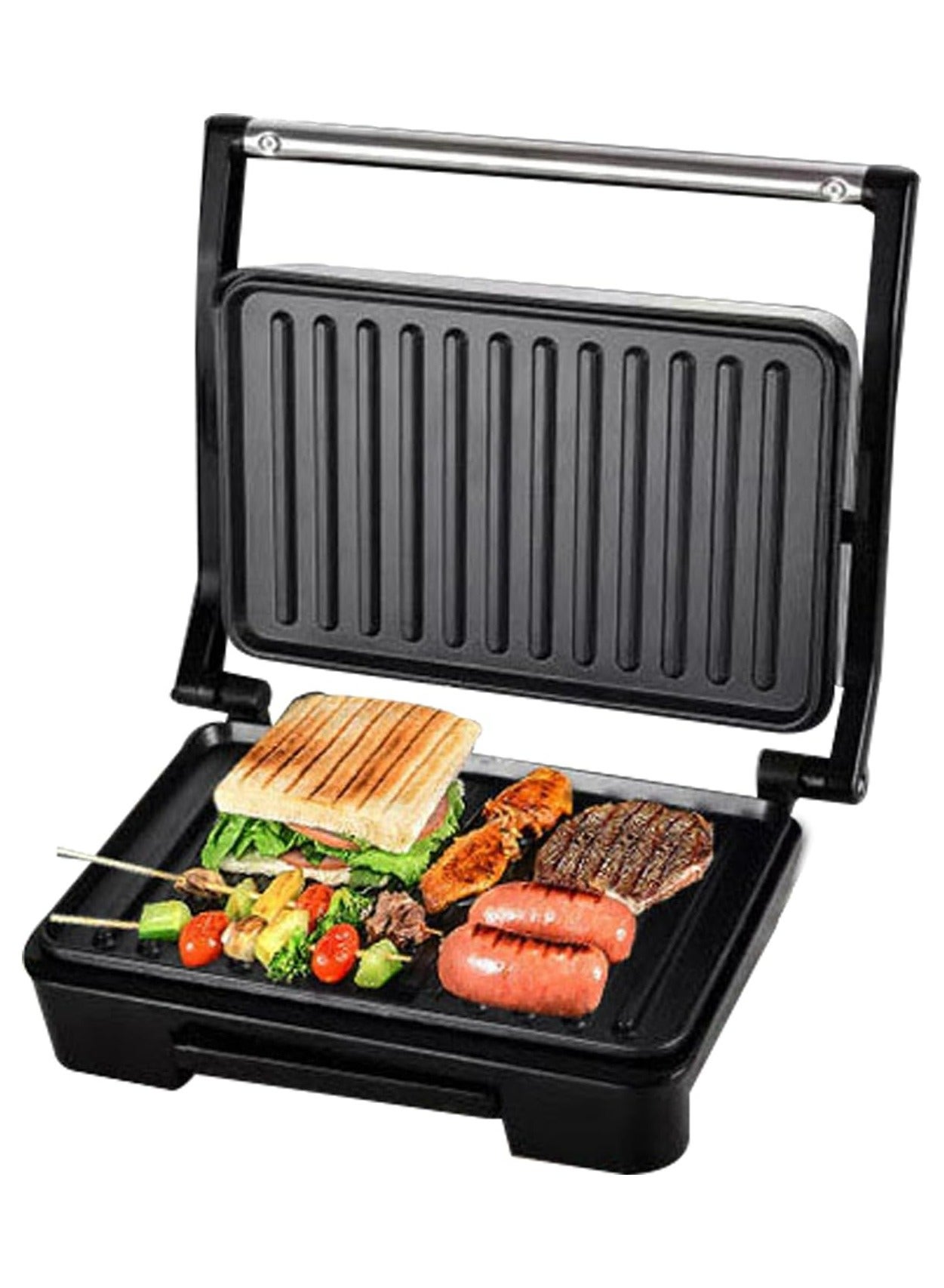 Electric Grill & Panini Press, Sandwich Maker with Non-Stick Plates, 750W, Cool Touch Handle, Indicator Light, Multi-Function for Toasted Sandwiches, Kebabs, Steak, Meat, Compact & Easy to Clean