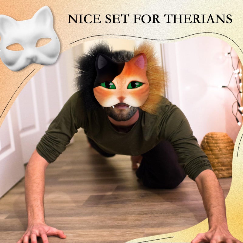 Seenelling 33 Pcs DIY Therian Mask Kit Blank Cat Mask with Felt Fabric Sheet Plush Faux Fur Eye Mesh for Therian Gear Stuff (Grey) - Image 5