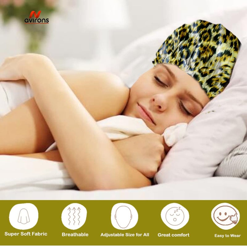 Avirons Satin Silk Hair Bonnet cap with Sleeping Eye Mask | Satin Head Cap for Sleeping | Silk Bonnet for Hair| Satin Hair Wrap Cap | Adjustable Pure Satin Hair Bonnet Cap with Double Layer - Image 2