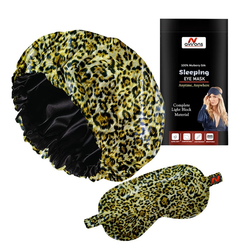 Avirons Satin Silk Hair Bonnet cap with Sleeping Eye Mask | Satin Head Cap for Sleeping | Silk Bonnet for Hair| Satin Hair Wrap Cap | Adjustable Pure Satin Hair Bonnet Cap with Double Layer - Image 1