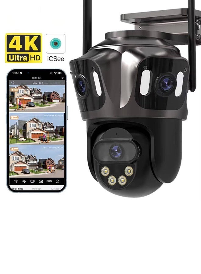 Shiwojia Three Screen WIFI IP Camera Outdoor 4K Dual Lens PTZ Camera Ai Human Detection IP66 Waterproof CCTV Video Security Camera iCsee  - Image 1