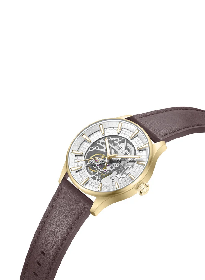 Kenneth Cole New York Kenneth Cole New York 43.5mm Automatic Men's Watch with Silver Dial & Dark Brown Genuine Leather Strap