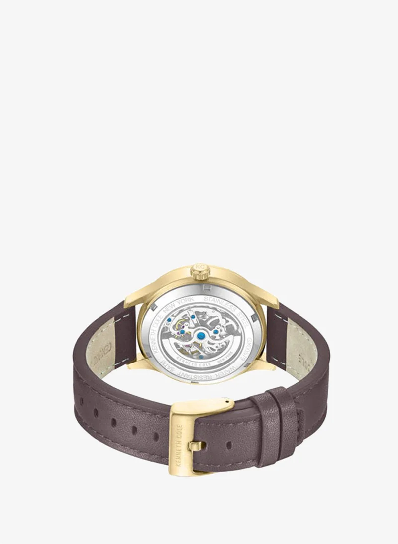 Kenneth Cole New York  Kenneth Cole New York 43.5mm Automatic Men's Watch with Silver Dial & Dark Brown Genuine Leather Strap for Men | Best Price UAE