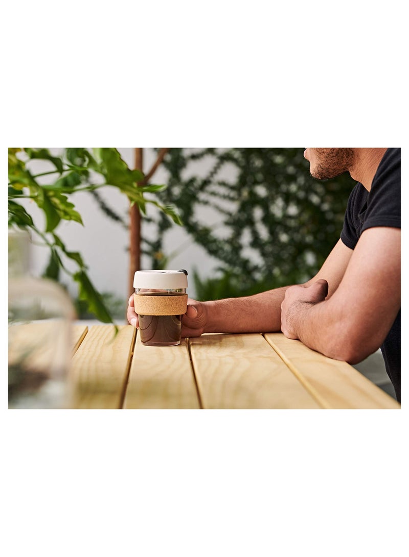 SYOSI Reusable Tempered Glass Coffee Cup | Travel Mug with Spill Proof Lid, Eco Friendly Cork Band, Lightweight, BPA Free | Medium | 12oz  - Image 4