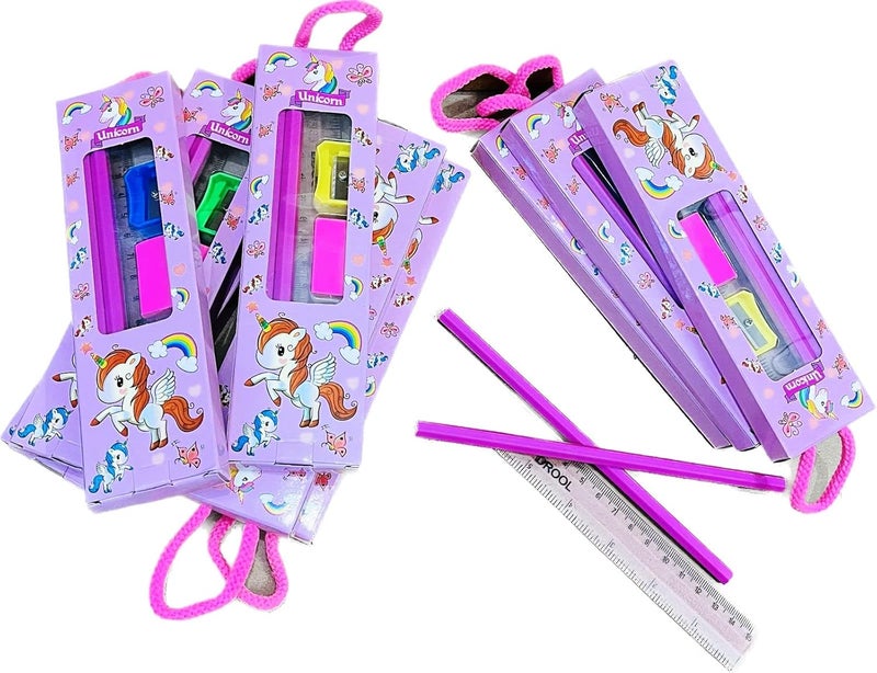 Tera13 مجموعة هدايا العودة مجموعة قرطاسية للفتيات (10 قطع) مجموعة قرطاسية يونيكورن، أدوات قرطاسية مدرسية، قلم رصاص، ممحاة، مبراة للفتيات، هدايا كانجاك، هدايا عيد الميلاد للأطفال، متعددة الألوان - Image 3