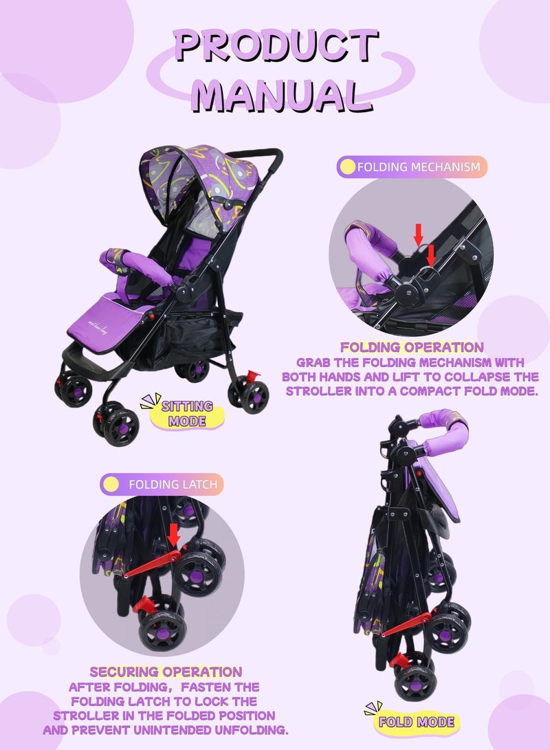 Ultra Lightweight Foldable Travel Stroller Multi Position Reclining Seat Adjustable Canopy Foldable Storage Basket NO.1102 - Image 3