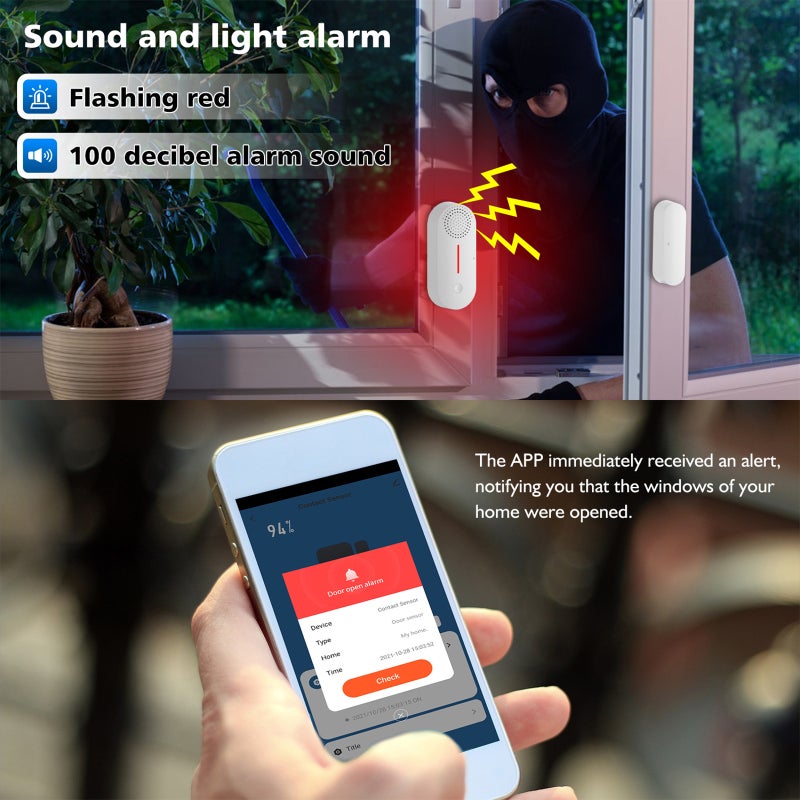 Home Security System 2 Pack White: Immediate Sound & Light Alarm - Remote Monitoring Door Window Alarm Sensor for Home, Apartment, Vacation Property - Image 3