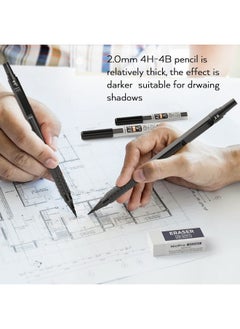 Nicpro Black Metal 2.0 Mechanical Pencil Set With Case 3 Pcs Drafting Lead Holder With 2Mm Graphite Lead Refill (Hb 2H 4H 2B 4B) & Colors Sharpeners Erasers For Artist Writing Drawing Sketching  - Image 4