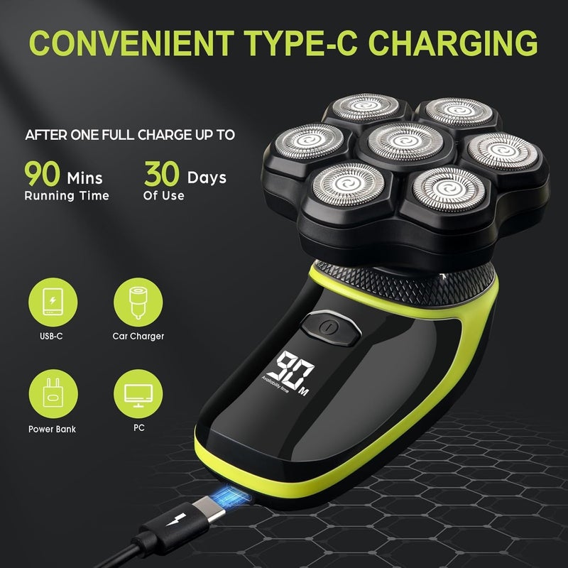 Telfun 7D Head Shaver for Bald Men, Detachable LED Display Dry/Wet IPX7 Waterproof With Type-C Charge - Image 4