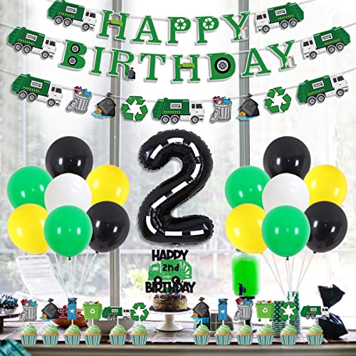 Balterever Garbage Truck 2nd Birthday Party Decorations Trash Truck Happy Birthday Banner Garland Cake Topper Cupcake Toppers for Waste Management Birthday Party Decor Supplies - Image 5