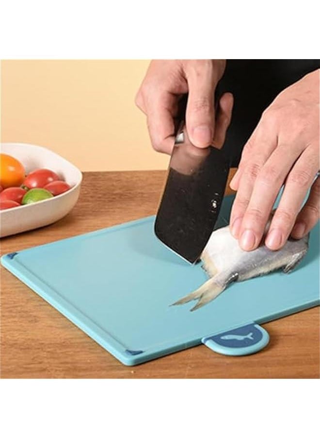 HOOKOR - Cutting Board Set with Storage Stand, 4 PCS Reversible Chopping Boards with Index Color Coded Food Icon for Various Food, Preventing Cross-contamination, Wheat Straw Fiber, BPA Free,Blue (67-03) - Image 1