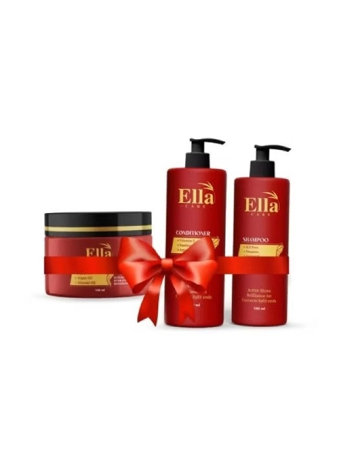 Ella Care Complete Hair Nourishing and Moisturizing Set with Almond and Jojoba Oil (Shampoo + Conditioner + Mask) - Image 1