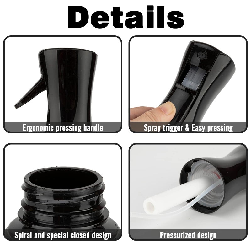 Zuhose Spray Bottle for Hair (6.8OZ /200ML) Continuous Ultra Fine Mist Sprayer for Hair, Salons, Barber, Plants, Skin Care, Cleaning 1 Pack BLACK - Image 3