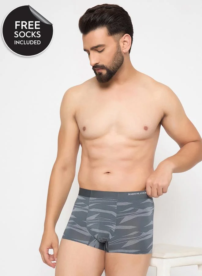 جون بلاير Dark Grey Printed Modal Trunks