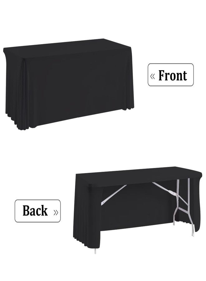 HAORUI Open Back Table Skirts, 4Pack Rectangle Wrinkle Resistant Table Clothes, Ruffles Elastic Table Cover for Banquets, Weddings, Parties (6ft Black) - Image 2